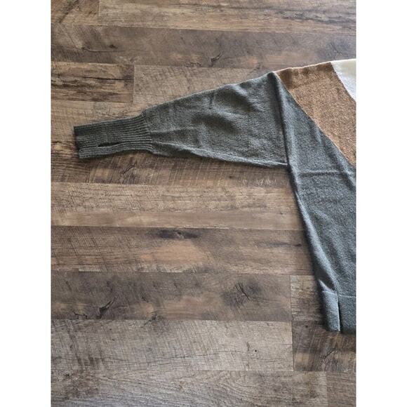 PrAna Norfolk Sweater Sz Medium Green Brown Ivory Vneck Thumb Holes Oversized - Picture 3 of 7